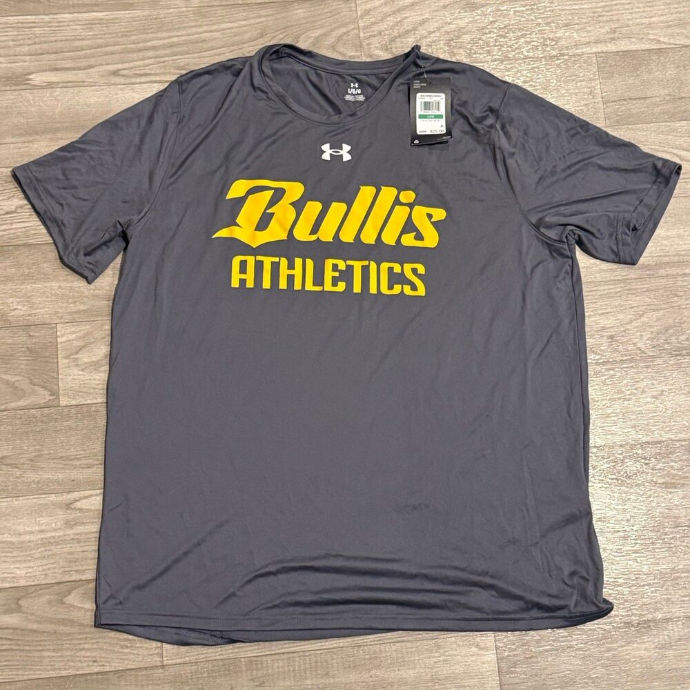 NWT Under Armour Bullis School Athletics Men’s L Gray Short Sleeve Tech Shirt